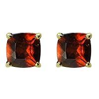 Carillon Hessonite Cushion Shape Gemstone Jewelry 925 Sterling Silver Stud Earrings For Women/Girls | Yellow Gold Plated