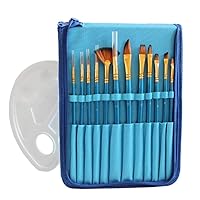 CHCDP 12pcs Artist Paint Brush Set with Canvas Bag Paint Palette for Watercolor Brush Oil Acrylic Drawing Painting Art Supplies (Color : Blue)