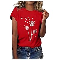 Womens Workout Tops,Women's Summer Fashion Casual Cute Printed Graphic Round Neck Short Sleeve T-Shirt Workout Top