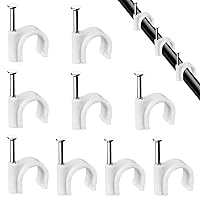 Cable Clips, 100 Pcs, 7mm, Wire Wall Clips with Steel Nails, Cable Management Organizer Clips, Cable Tacks Coax Holder Clips, RG6 RG59 CAT6 RJ45 Cable Cord Clips, White