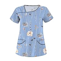 Womens Scrub Jacket,Scrubs for Women V Neck Short Sleeve Medical Nursing Shirts Printing Stretchy Cute Working Uniform Top with Pocket Lounge Sets for Women