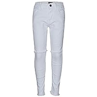 Girls Stretchy Jeans Kids White Denim Ripped Pants Frayed Trousers Age 5-13 Year