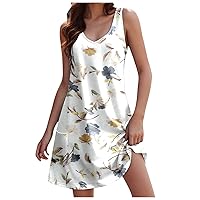 XJYIOEWT White Dresses,Womens Summer Dresses 2024 Loose V Neck Sleeveless Sundresses Swimsuit Coverup with Pockets Woma