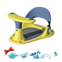 Childs Bathtub Seat for Sit-up Bathing,Baby Bath Seat,Latest Style-Handle Separtion,Backrest Hollow Removable,w/Intimate Water Temperature Cue Card,for 6-36 Months Infants Toddlers(Blue Yellow)