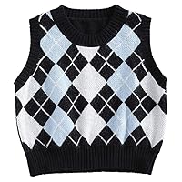 ZAFUL Women's V-Neck Sweater Vest Sleeveless Houndstooth Pullover Knitted Sweater