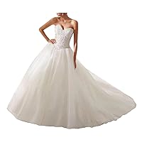 Women's Strapless Wedding Dresses Beading Ball Gown for Bride Sweetheart Court Train Plus Size Bridal Dress