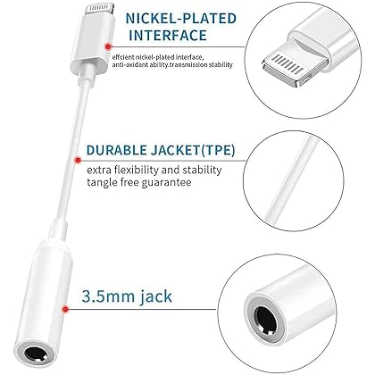 Apple MFi Certified 3 Pack Lightning to 3.5 mm Headphone Jack Adapter Aux Dongle Cable Earphones Converter Compatible with iPhone 12 12 Pro11 XR XS X 8 7 iPad iPod