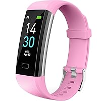 Fitness Tracker HR, with Blood Pressure Heart Rate Monitor, Pedometer, Sleep Monitor, Calorie Counter, Vibrating Alarm, Clock IP68 Waterproof for Women Men (Pink)