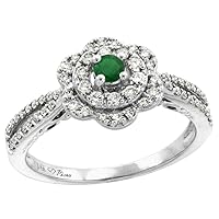 14K White Gold Genuine Diamond & Color Gem Flower Halo Engagement Ring Round Brilliant cut 3mm, size 5-10