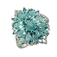 Stunning Blue Apatite Oval Shape 6x8MM Natural Earth Mined Gemstone 14K White Gold Ring Wedding Jewelry for Women & Men