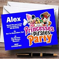 Boy's Blue Pirate And Princess Theme Personalized Birthday Party Invitations