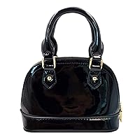 Women Patent Leather Handbag Zip Around Dome Shoulder Bag Mini Top Handle Satchel Tote Purse