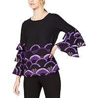 Alfani Womens Tiered Sleeve Zip-Up Blouse