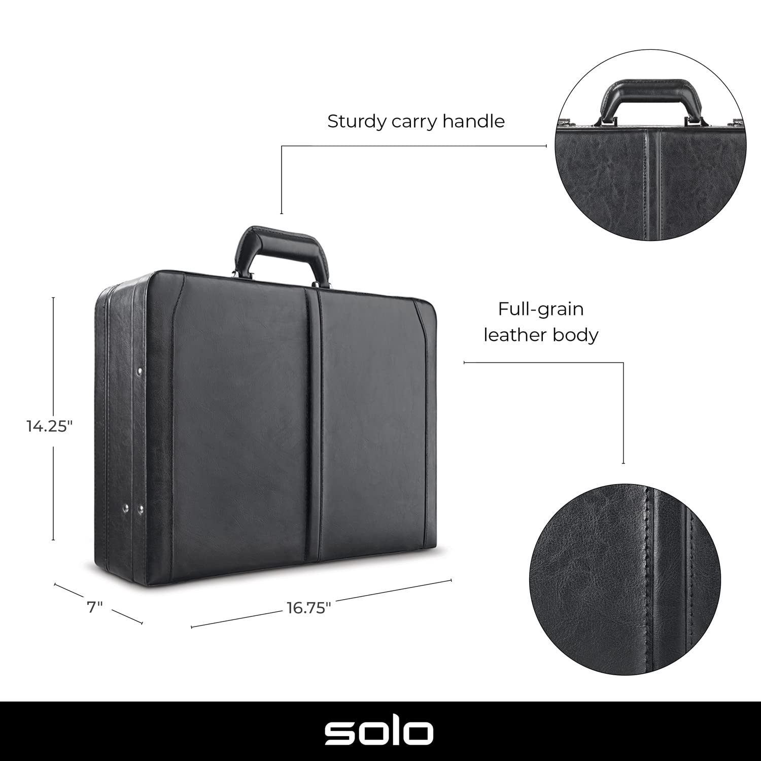 Solo Broadway Premium Leather Attaché Briefcase With Combination Locks, Black