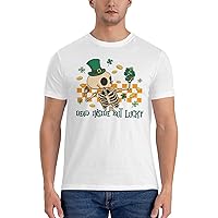 Men's Cotton T-Shirt Tees, Retro Dance Skeleton St Patrick Graphic Fashion Short Sleeve Tee S-6XL