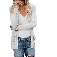 Women's Classic Long Sleeve Thin Knit Cardigan Sweaters Casual Open Front Button Down Cardigan Coat with Pockets
