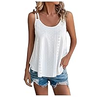 Womens Tank Top Flowy Spaghetti Strap Eyelet Loose Fit V Neck Sleeveless Camisole Solid Casual Summer Basic Tank Tops