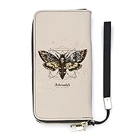 Psychedelic Death's Head Hawk Moth Wristlet Wallet Leather Long Card Holder Purse Slim Clutch Handbag for Women