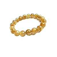 Natural Gold Rutilated Quartz Titanium 11mm Crystal Round Beads Women Men Bracelet AAAA