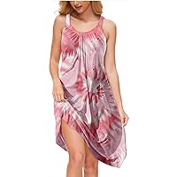 Summer Casual Dresses for Women Sleeveless Midi Dress Swing Tank Sundress Boho Beach Dress Floral Loose T-Shirts Dress