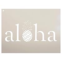 Aloha Pineapple Stencil by StudioR12 | Reusable Mylar Template Paint Wood Sign - Pallet | Craft Rustic Hawaii Island Boho Home Decor | DIY Summer Vacation Beach Welcome Poolhouse - Porch Select Size