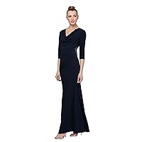 S.L. Fashions Women's Long Cowl Neck Dress with Ruched Beaded Waist