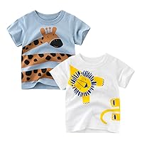 Toddler Little Boys T Shirts 2 Pack Short Sleeve Crewneck Top Tee Dinosaur Car Shark Shirts for 2-7 Years