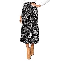 EXLURA Womens High Waist Polka Dot Pleated Skirt Midi Swing Skirt with Pockets