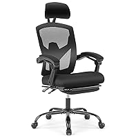 JHK Ergonomic Home Office High Back Executive Desk Armsrest and Adjustable Headrest Mesh Computer Chair with Retractable Footrest and Lumbar Support (Black)