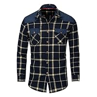 Top in Large Size Long Sleeves Dress Shirt for Men Casual Denim Plaid Clothing
