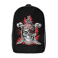 Black Pirate Skull Laptop Backpack for Men Women 17 Inch Travel Computer Bag Fashion Daypack