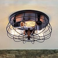 VILUXY Industrial 3-Light Rustic Semi Flush Mount Ceiling Light, with Metal Cage for Kitchen, Living Room, Dining Room, Bedroom, Hallway, Stairway