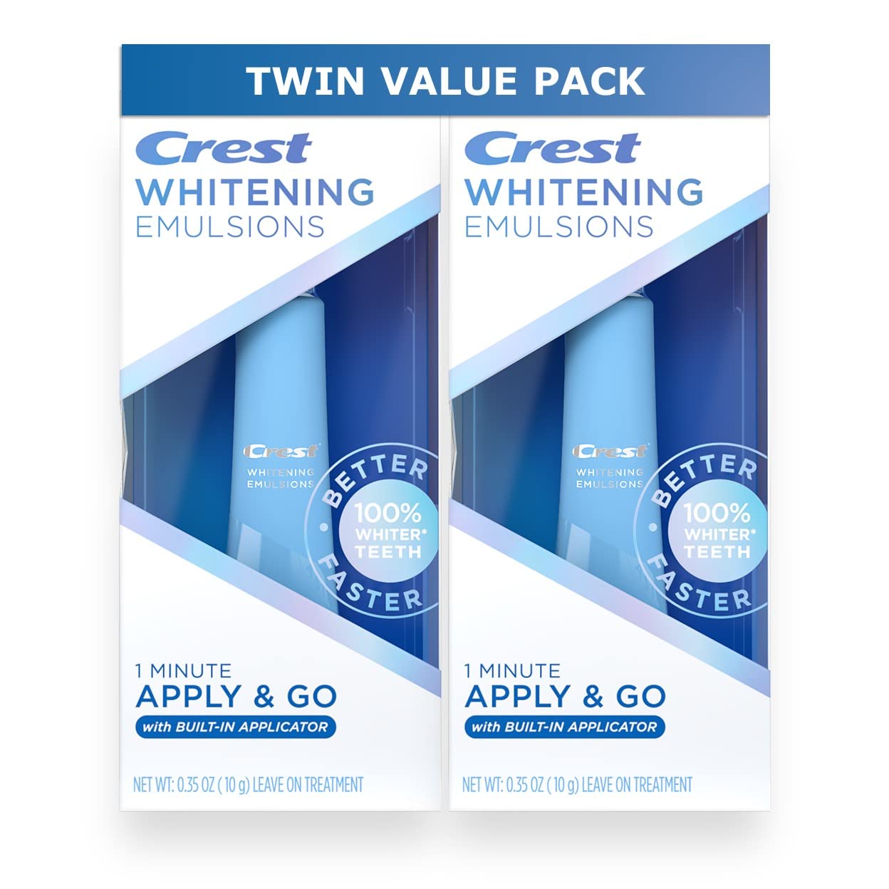 Crest Whitening Emulsions On-the-Go Leave-on Teeth Whitening Gel Kit with Built-in Applicator, 0.35 oz (10g), Twin Value Pack