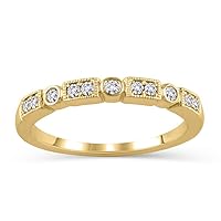0.16 Ct Diamond Alternating Vintage-Style Stackable Wedding Band in 14K Solid Gold (H-I/12)
