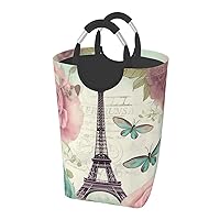 Laundry Basket Freestanding Laundry Hamper Retro Dragonfly French Tower Collapsible Clothes Baskets Waterproof Tall Dirty Clothes Hamper for Dorm Bathroom Laundry Room Storage Washing Bin