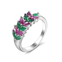 Cute Rings Girls, Crystal Ring Amethyst Cubic Zirconia Purple Green Silver-Plated-Base Leaves Size for Women Girls Jewelry Gifts