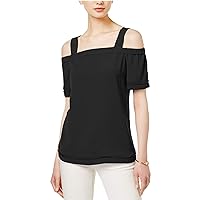 Womens Black Short Sleeve Square Neck Top Size: 2XS