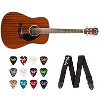 Fender CD-60S Dreadnought Acoustic Guitar (Walnut Fingerboard, All-Mahogany) Bundle with Fender Classic Celluloid Guitar Medium 12-Pack Picks 351 Shape and Fender 2