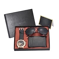 ZYING Watch Set for Men Quartz Leather Watch Sunglasses Card Holder Wallet Birthday Present Set for Boyfriend (Color : Multi-Colored)