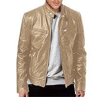Men's Stand Collar Faux Leather Jacket Motorcycle Lightweight Outwear Casual Zip-Up Bomber Jacket Slim Fit Biker Coat