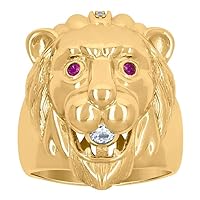 925 Sterling Silver Yellow tone Mens Pink CZ Cubic Zirconia Simulated Diamond Leo/lion Animal Zodiac Sign/wildlife Ring S Jewelry for Men