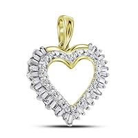 The Diamond Deal 14kt Yellow Gold Womens Round Baguette Diamond Heart Frame Outline Pendant 1/4 Cttw