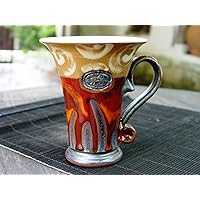Handcrafted Fiery Mug - Colorful Ceramics and Pottery Coffee Cup, Unique Handmade Gift, Red Tea Mug, Matte and Glossy Finish, Two Sizes (380ml/13oz.)