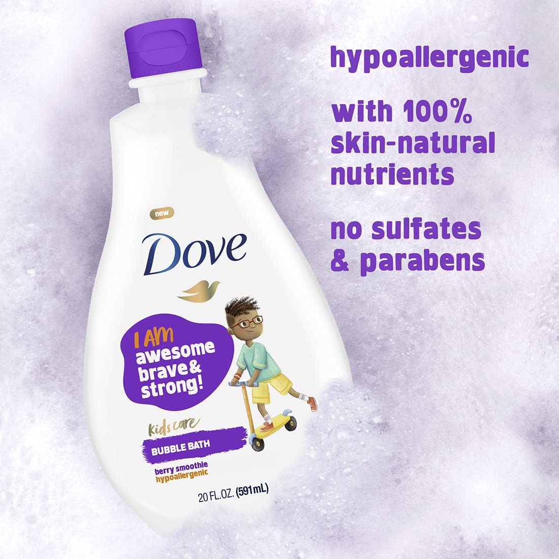 Dove Bubble Bath for Kids Berry Smoothie Hypoallergenic Formula 20 oz 4 Count