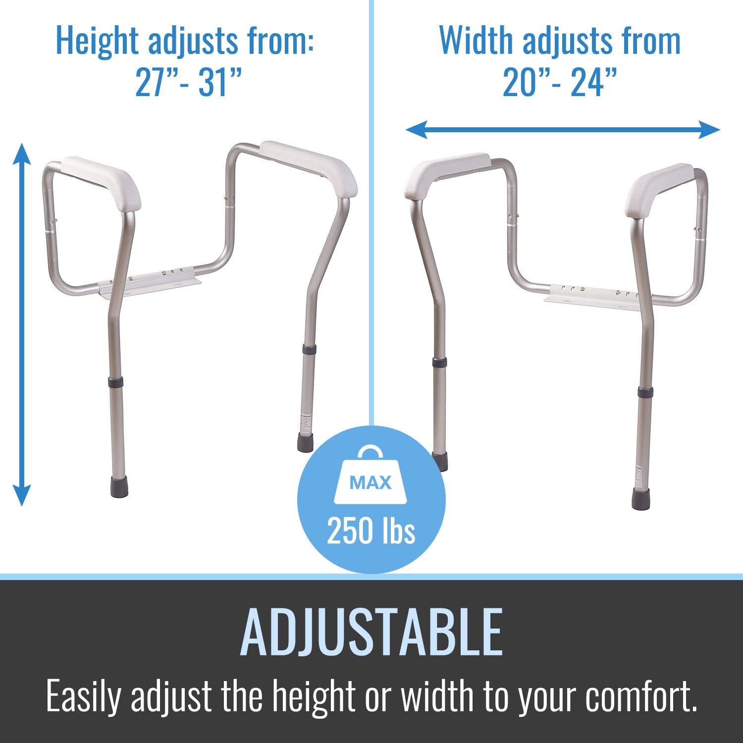 HealthSmart Toilet Safety Rails, Toilet Seat Handles, Safety Frame for Toilet with Adjustable Height, Bathroom Safety & Stability System