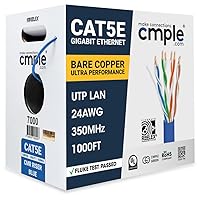 Cmple - Cat 5e Ethernet Cable UL Verified Cat5e 1000ft 24 AWG Bare Copper Wire, CMR Riser 350Mhz, PoE/PoE+/PoE++, Unshielded Twisted Pair (UTP), Reelex Box - Blue