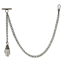Men's Albert Chain Pocket Watch Curb Link Key Chain 2 Hooks with Antique Skeleton Ghost Claw Pendant Design Charm Fob T Bar