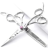 6 Inch 440C High Hardness Stainless Steel Hair Scissors Hair Salon Hair Stylist Cutting Thinning Tool Barber Special (scissors set) (6 inch 2pc-B)