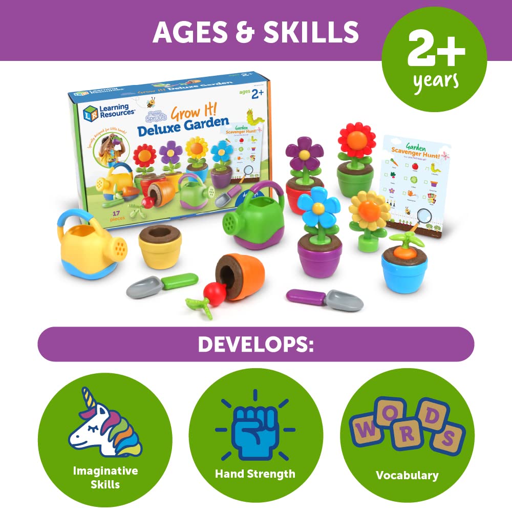 Learning Resources Grow It Deluxe Garden - 17 Pieces, Ages 2+ Toddler Learning Toy, Spring and Easter Toys for Kids, Easter Basket for Toddlers