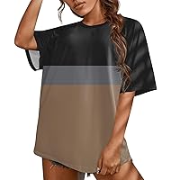Plus Size Tops for Women 2024 Color Block Casual Fashion Loose Fit Versatile with Short Sleeve Crewneck Shirts